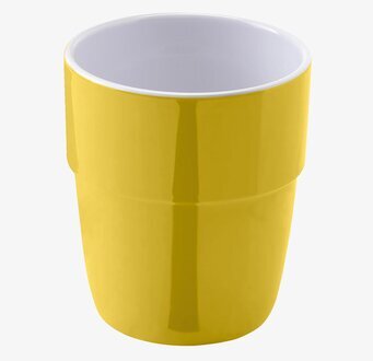 Bild på modern mugg i klar gul färg och vit insida
