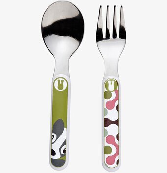 Bild av färgglatt bestickset för barn med djurmotiv