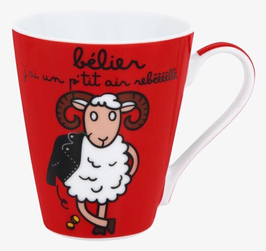 Mugg Vädur från Derriére la porte med röd bakgrund och vädur