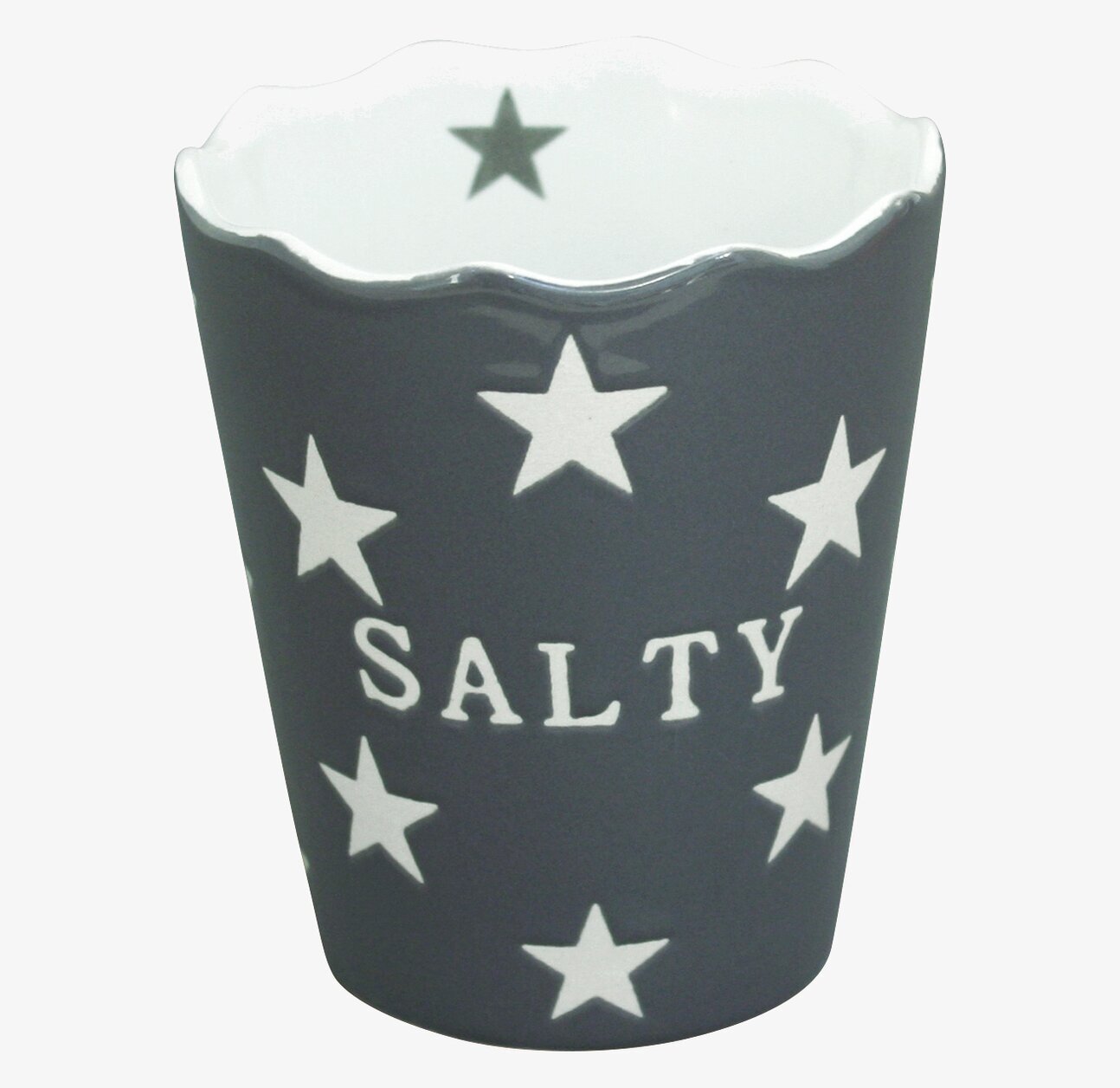 Bild av stilren mugg med stjärnmönster och grå nyans