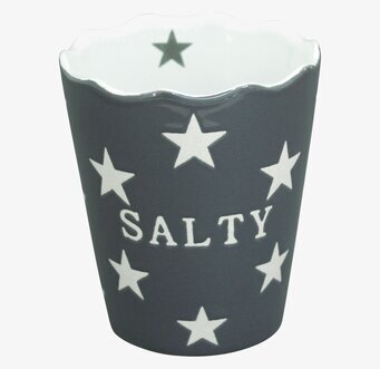 Bild av stilren mugg med stjärnmönster och grå nyans