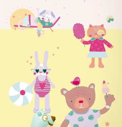 Bild av färgglad tapet med lekfulla djur i barnrum