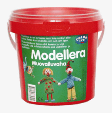 Bild av livfull röd hink med modellera för kreativitet
