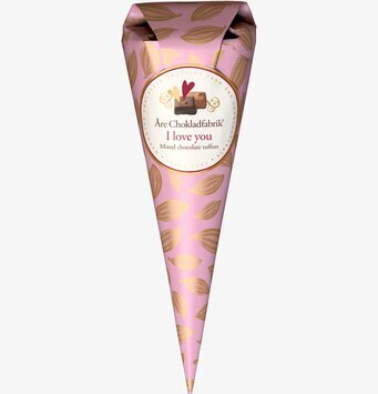 Bild av elegant chokladstrut med rosa och guld design