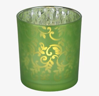 Foto av LED-vaxljus i elegant glaskopp med mönster