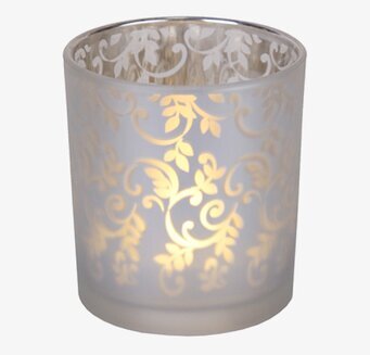 Foto av dekorativt LED-ljus i frostat glas med mönster