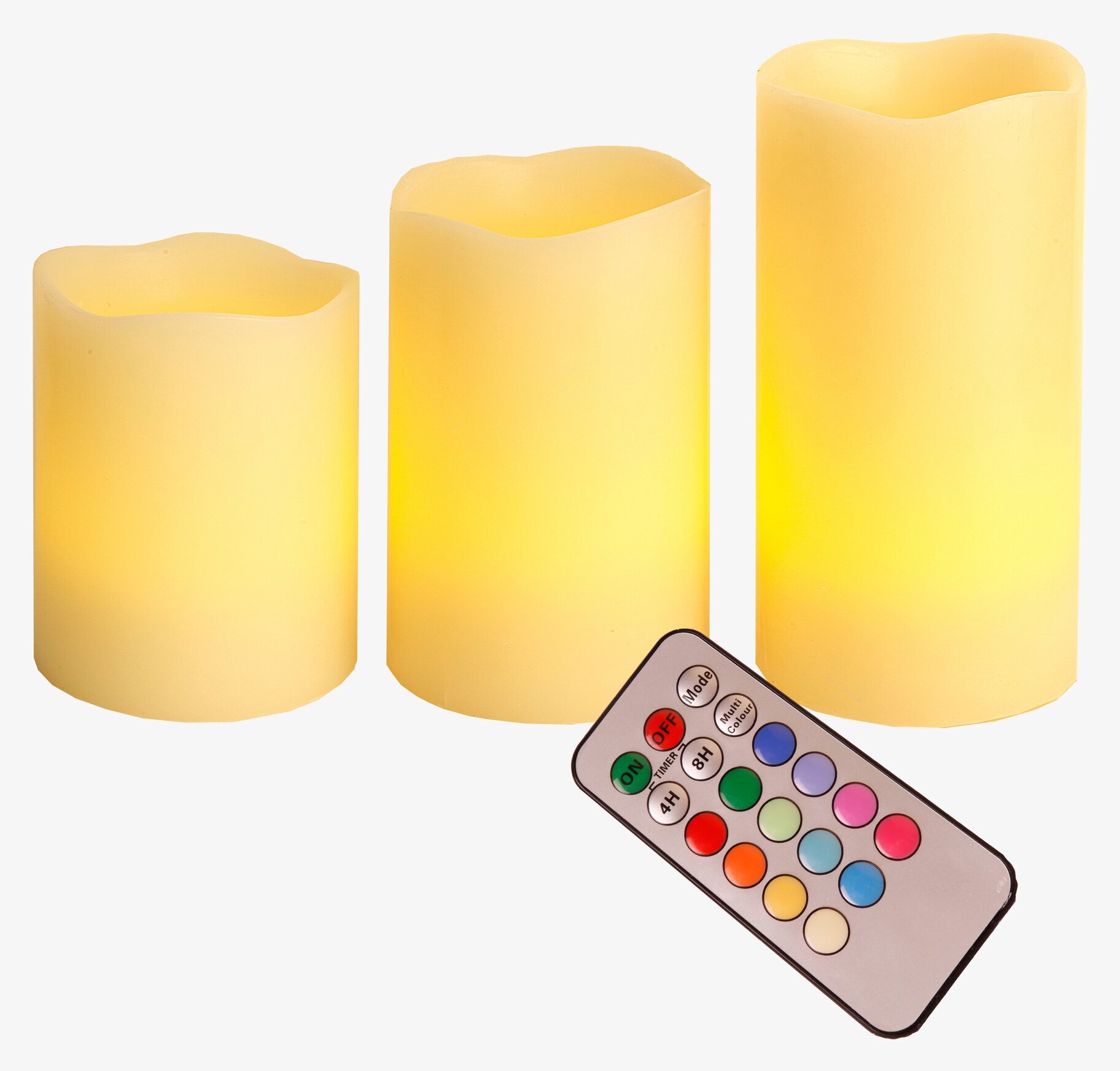 Bild av tre LED-ljus med fjärrkontroll och funktioner