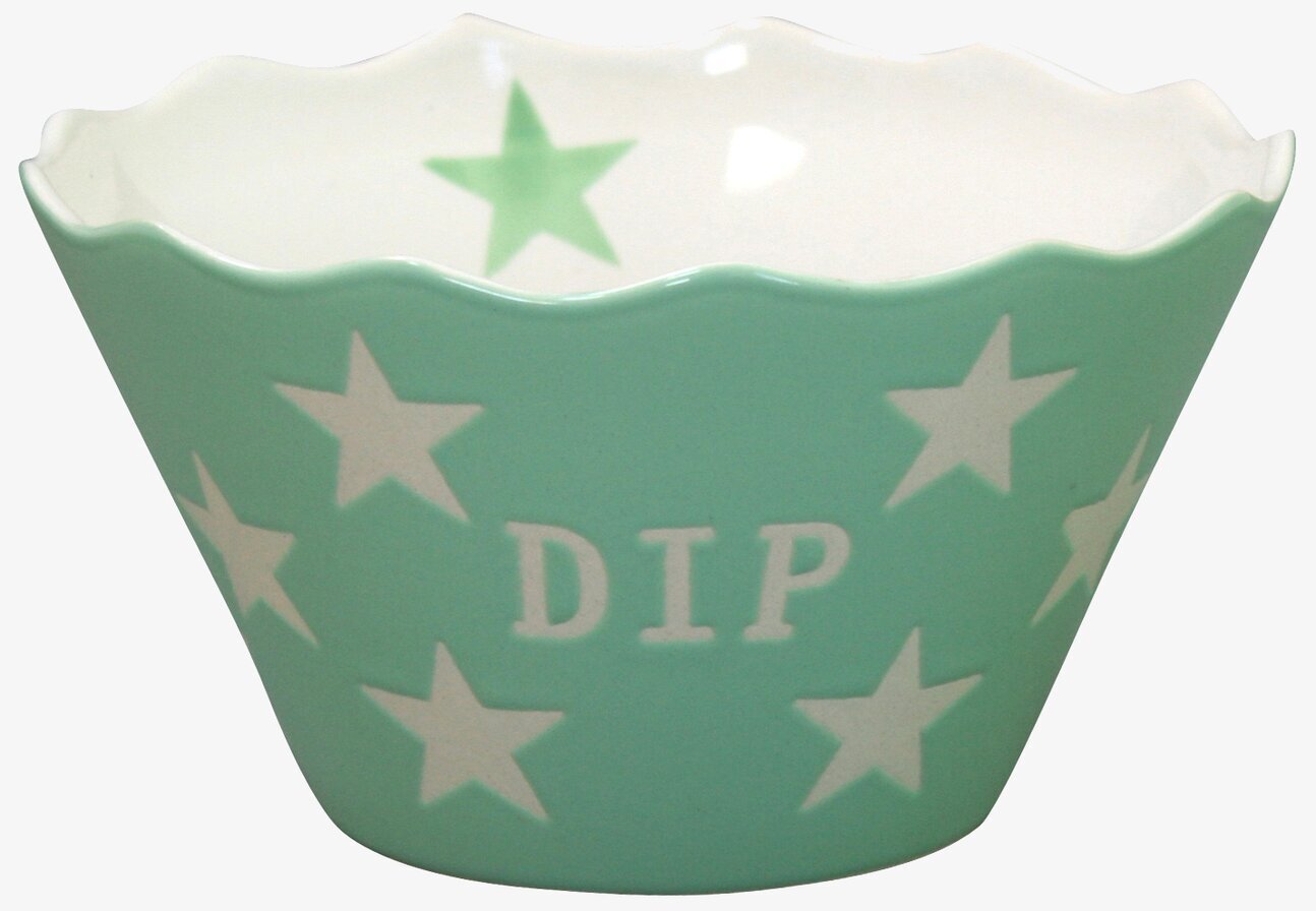 Bild av mintgrön skål med vita stjärnor och text DIP