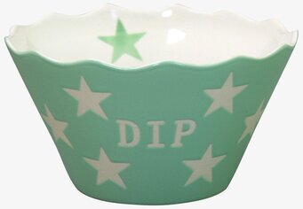 Bild av mintgrön skål med vita stjärnor och text DIP
