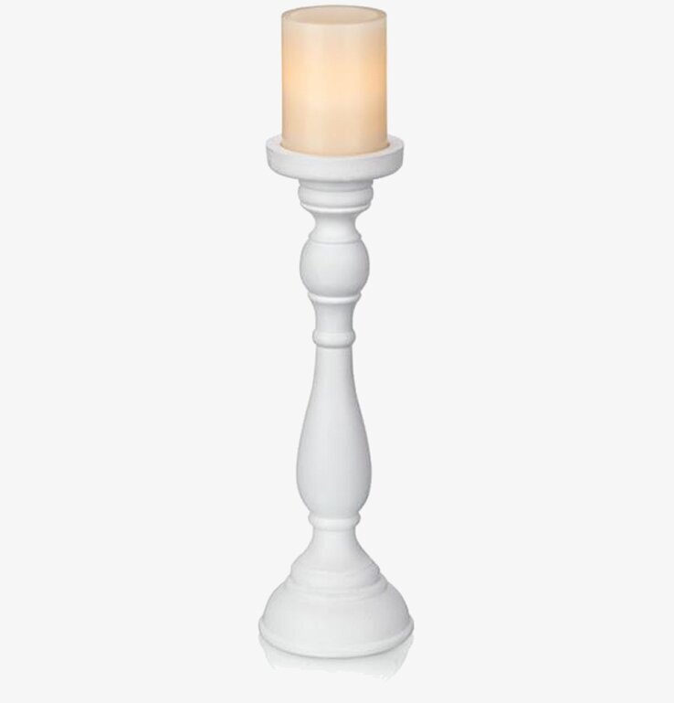 Bild av elegant vit ljusstake i trä, 40 cm hög