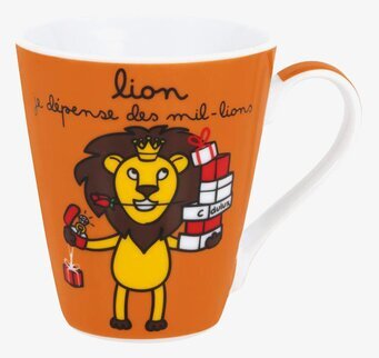 Bild av färgglad mugg med lejon och presenter