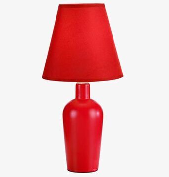 Bild av röd bordslampa med stilren och klassisk design