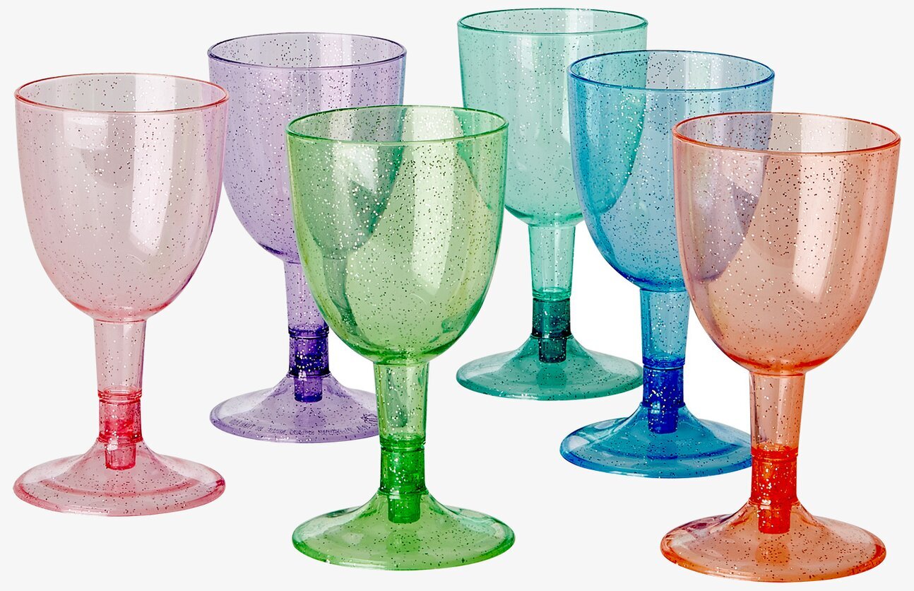 Bild av färgglada plastglas i olika nyanser och glitter