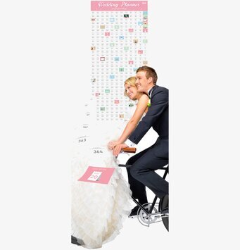 Bild av bröllopskalender med lekfullt och färgglatt motiv