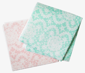 Bild av disktrasor med spetsmönster i mint och rosa