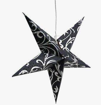 Bild av svart julstjärna med silverglitter detaljer