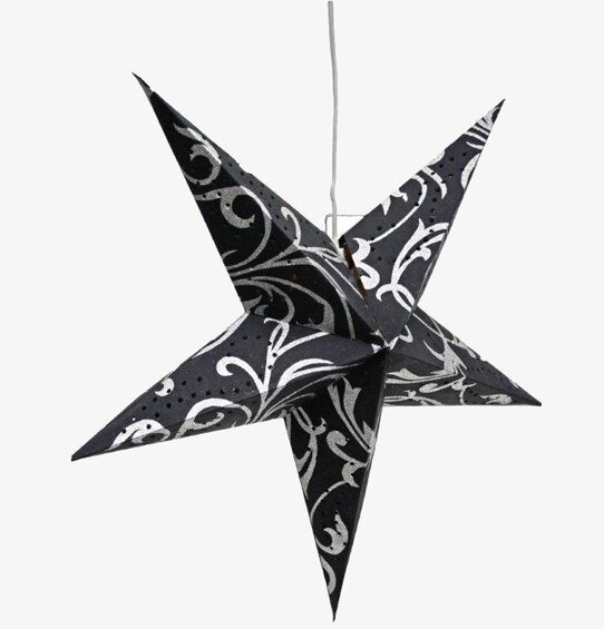 Bild av svart julstjärna med silverglitter detaljer