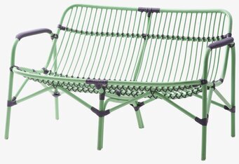 Foto av tvåsitssoffa i ljusgrön metallram och remmar