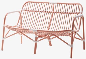 Bild av stilren 2-sitssoffa i korallfärg med vit kontrast