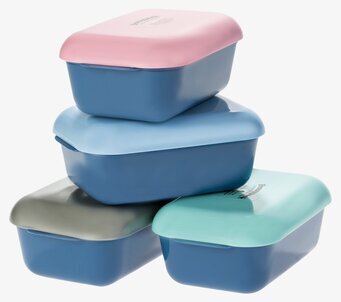 Bild av färgglada och funktionella matlådor i stapel