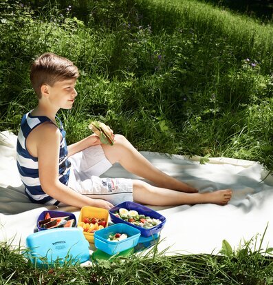 Bild av en fridfull piknickscen i grönskande natur