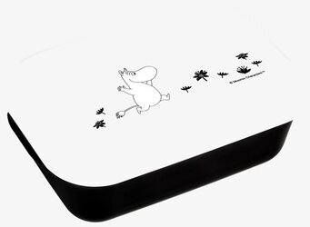 Bild av stilren matlåda med Mumin-design och blommor