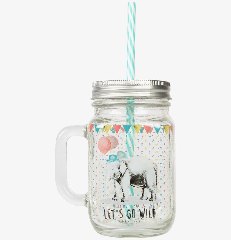 Glas Party Animals Elefant från Sass & Belle med sugrör