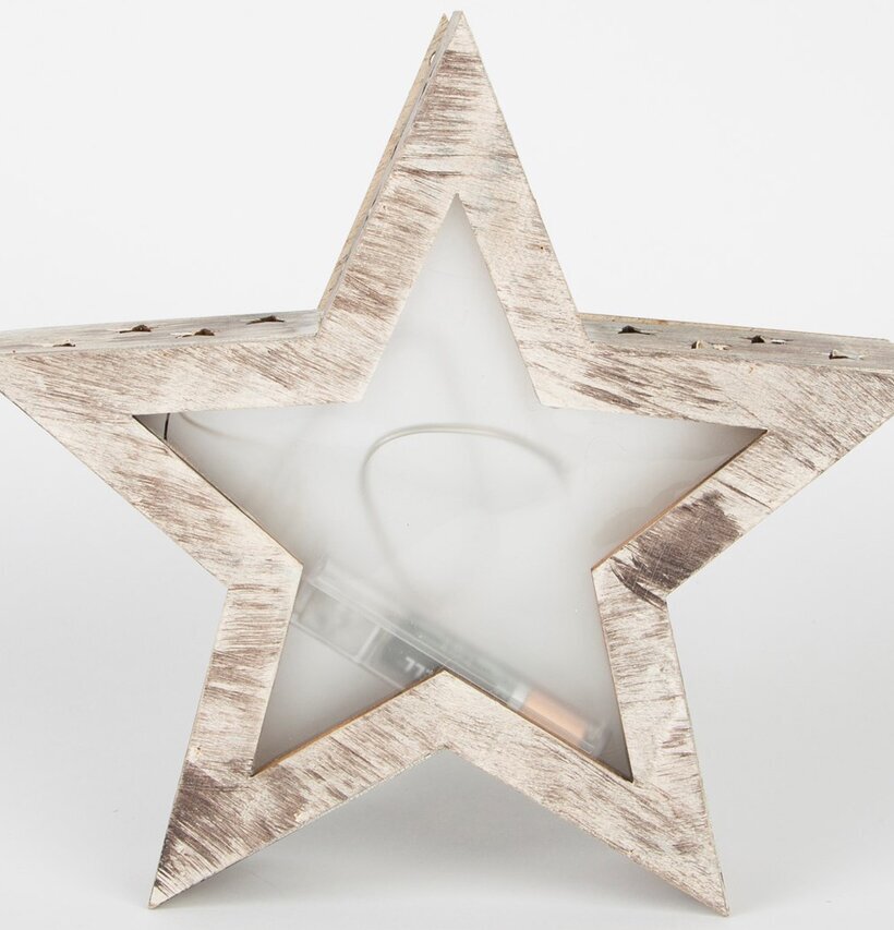 Bild av dekorativ LED-stjärna med rustik träkänsla