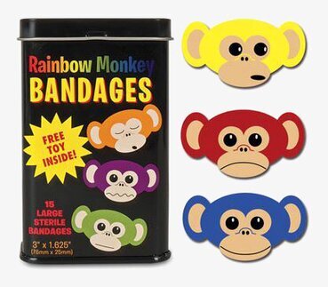 Regnbågsapa plåster från Accoutrements i färgglad plåtburk