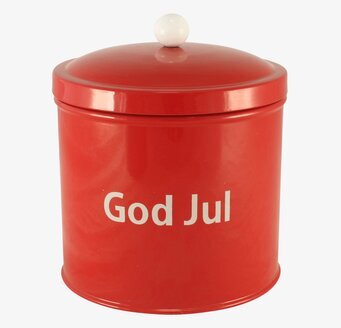 Bild av charmig och festlig plåtburk för julförvaring