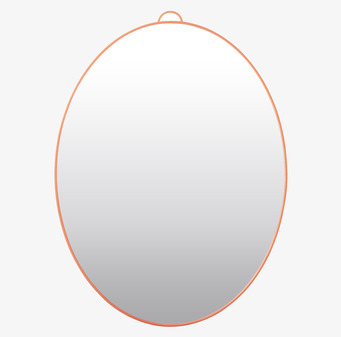 Bild av stilig rund spegel med neonkorallfärgad ram