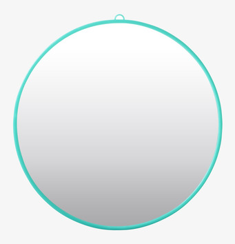 Bild av rund spegel med jadefärgad ram och elegant design