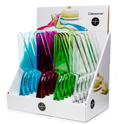 Bild av färgglada tårtspadar i genomskinligt material