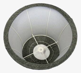 Bild av rund bordslampskärm i grått med metallstöd