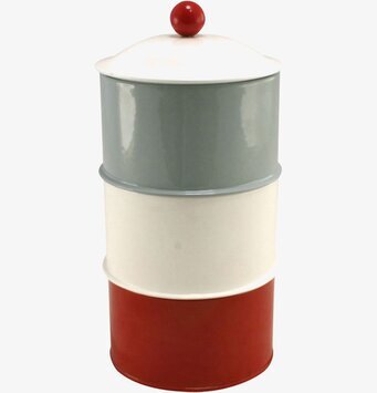 Bild av tredelad plåtburk med färgkontrast och funktion