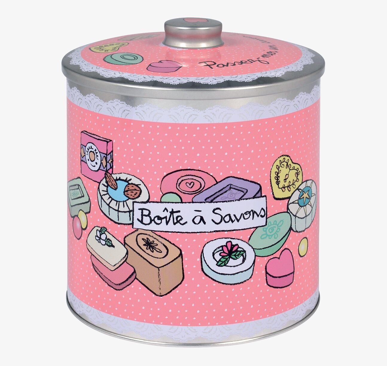 Plåtburk Tvålar Rosa från Derriére la porte i retrostil