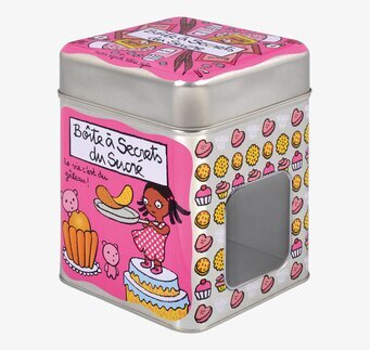 Bild av färgglad och lekfull plåtburk med sötsaker