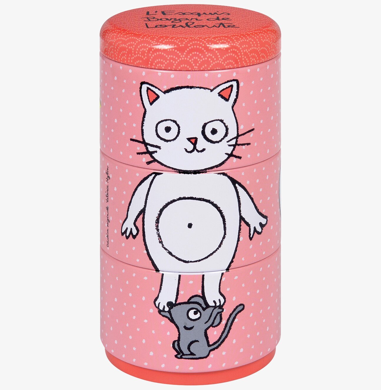 Plåtburk Prylar Rosa från Derriére la porte med kattmotiv