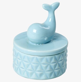 Foto av charmigt ljusblått smyckesskrin med valmotiv