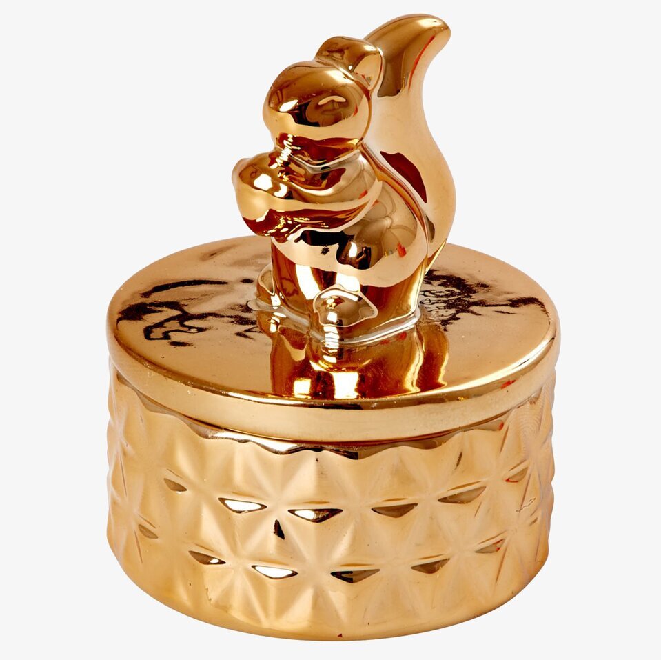 Smyckesskrin Porslin från Rice med guldfärgad ekorrskulptur