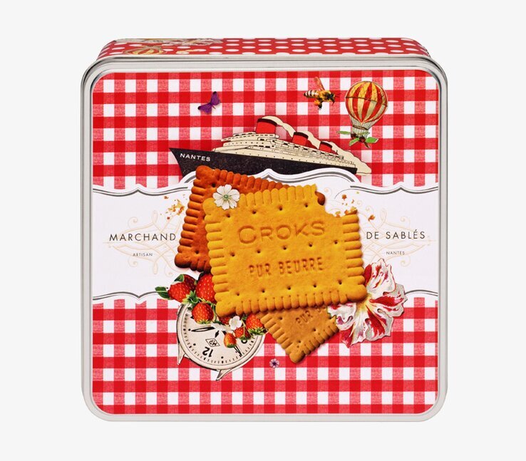 Bild av fyrkantig plåtask med fransk vintage design