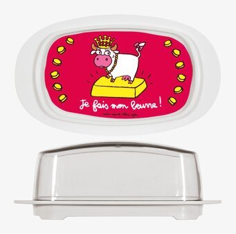 Bild av färgglad smörbox med ko och lekfull design