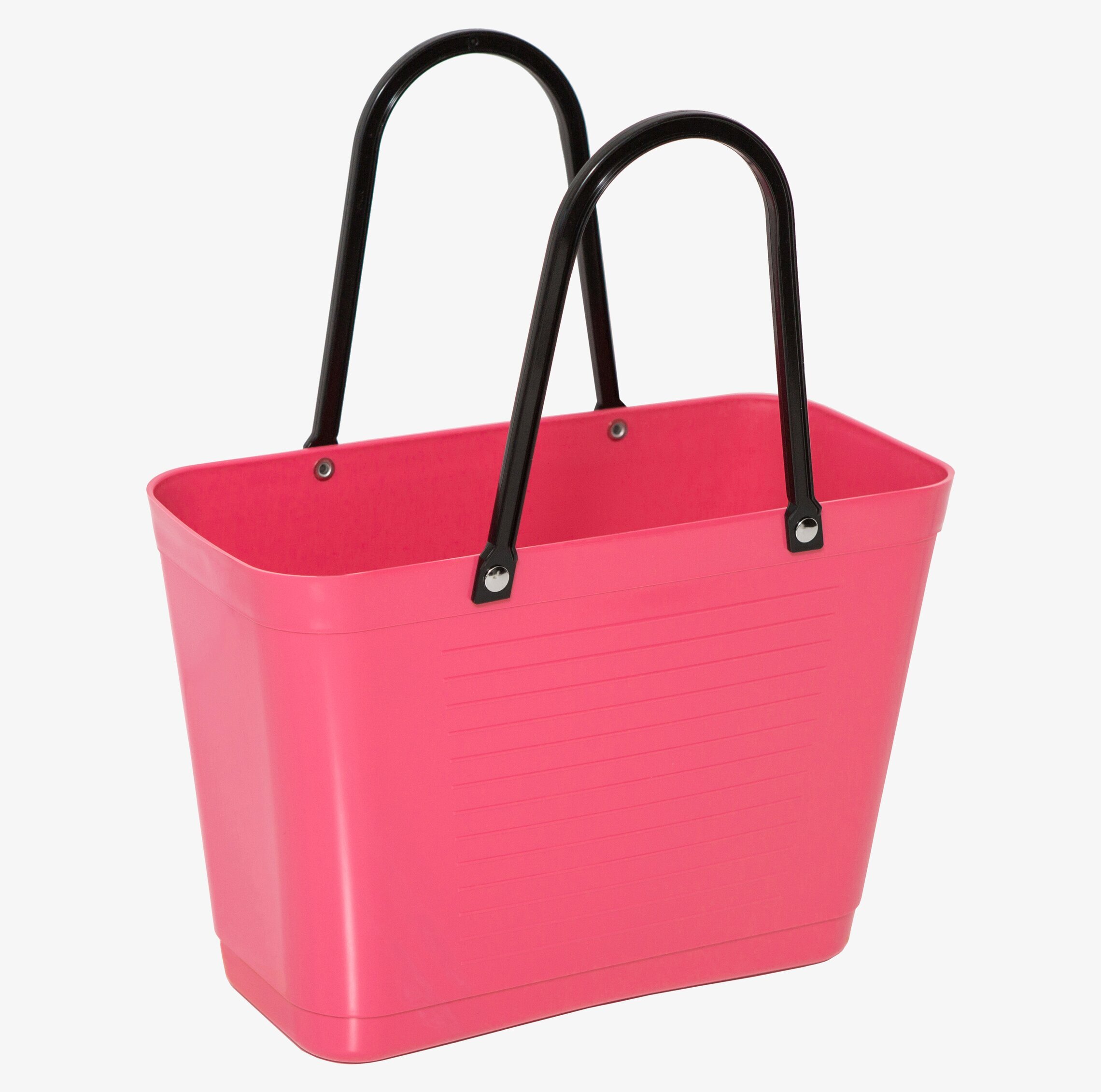 Bild av liten väska i tropikrosa med svarta handtag