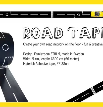 Road Tejp från Familyroom, självhäftande väg för leksaksbilar