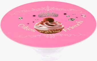 Bild av tårtfat med lekfull design och rosa nyanser