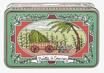 Bild av stiliserad plåtburk med tropiskt motiv