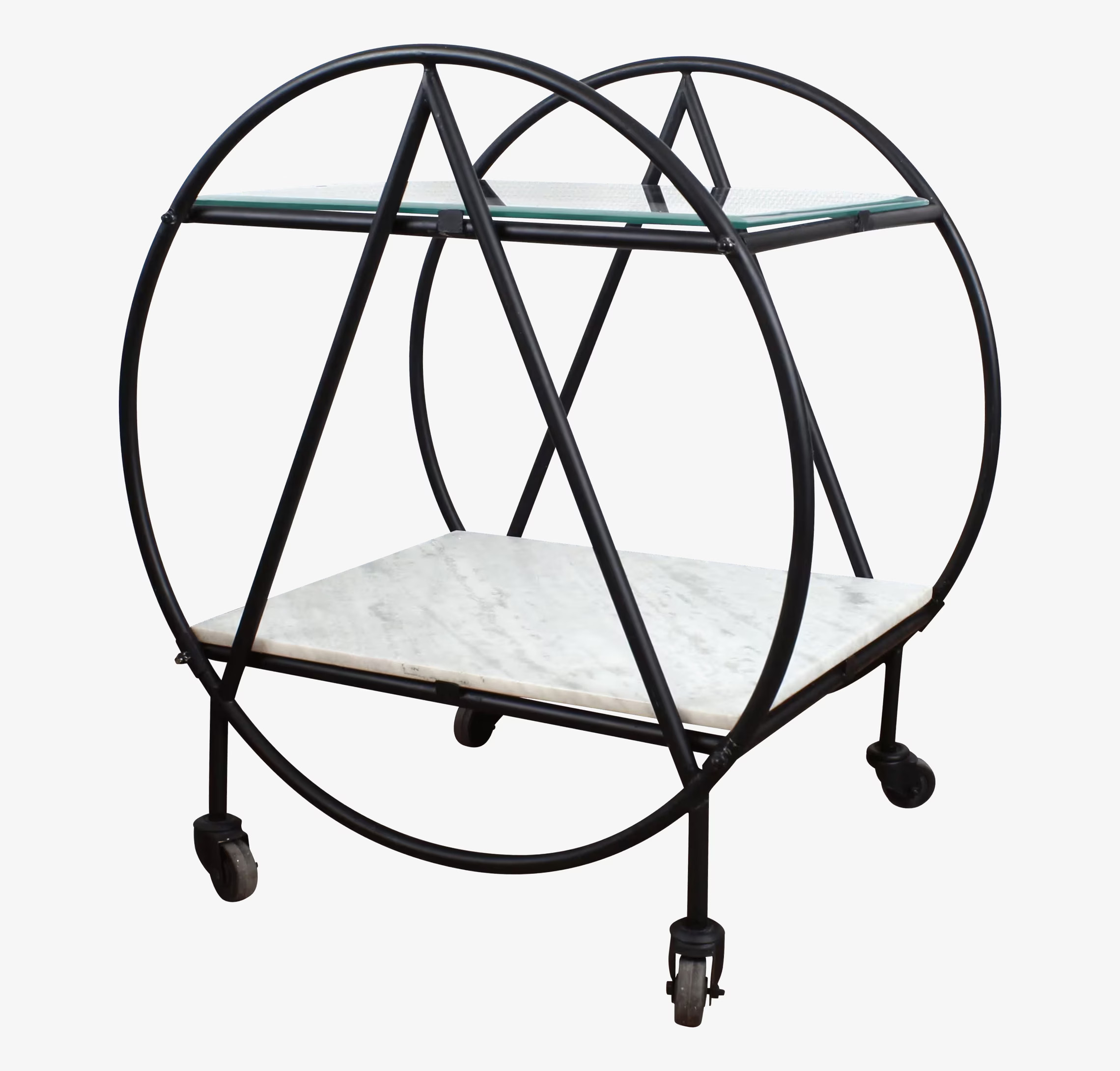 Bild av elegant serveringsvagn i svart metall och glas