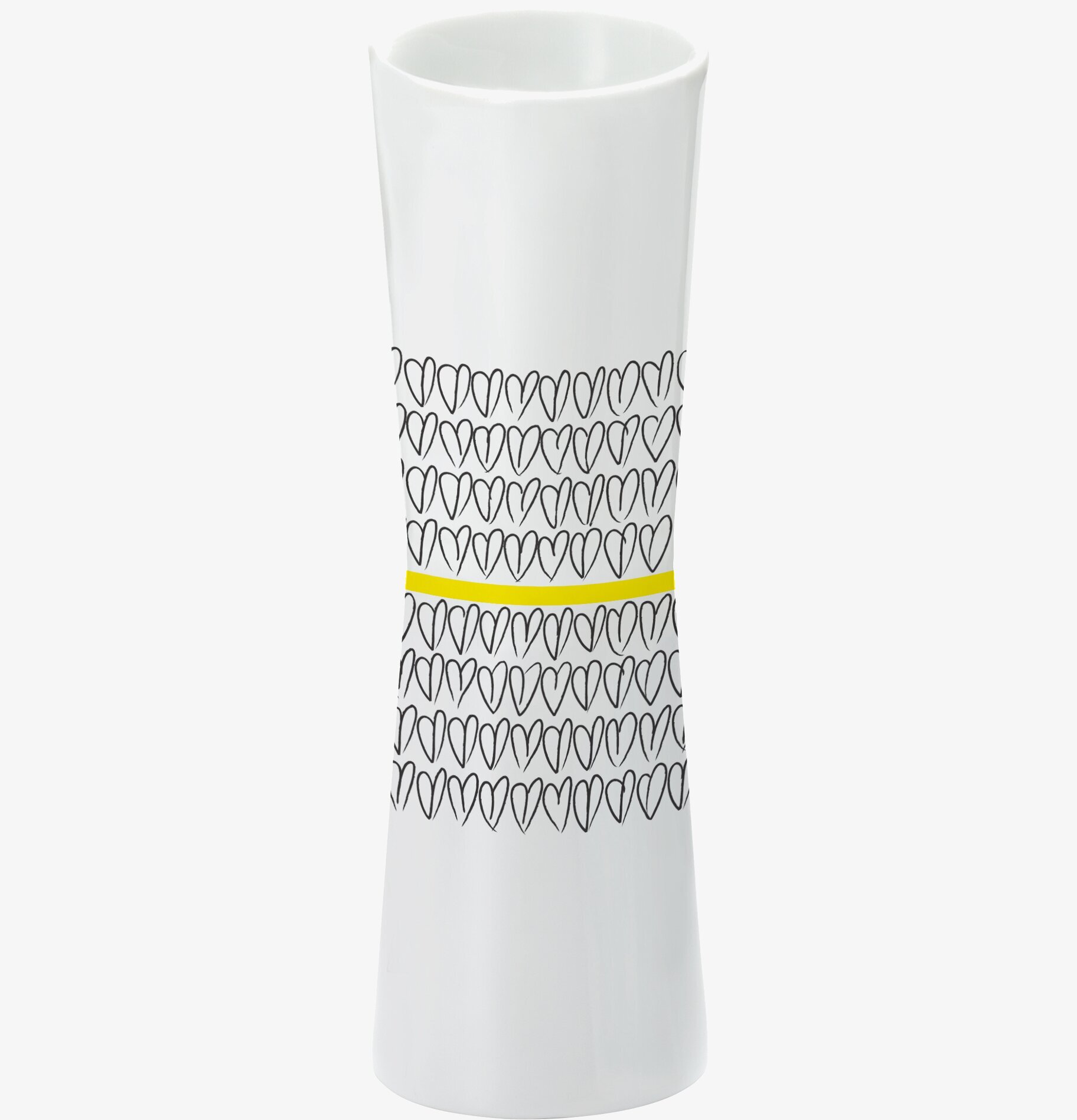 Vas Slim Yellow Heart från Mette Ditmer med hjärtmönster