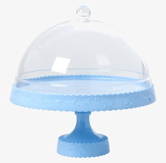 Bild av elegant kakfat med blått och kupolformat lock