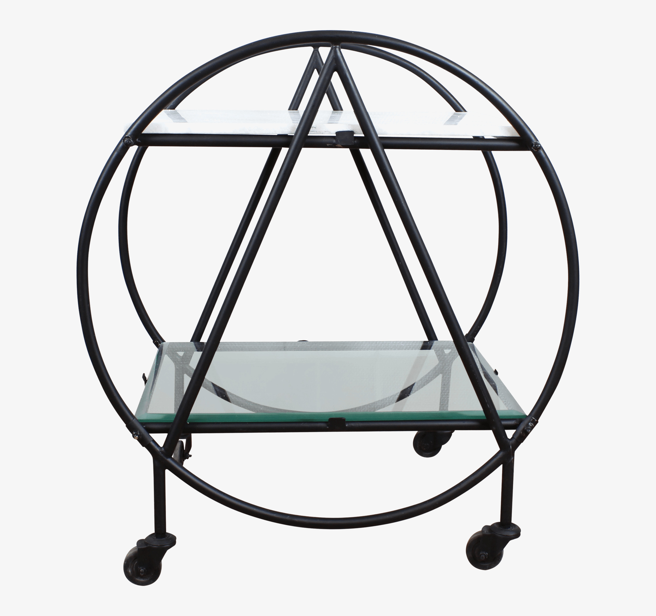 Bild av stilren serveringsvagn i svart metall och glas